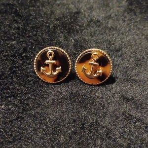 Vintage costume gold trimmed anchor earrings with leopard print